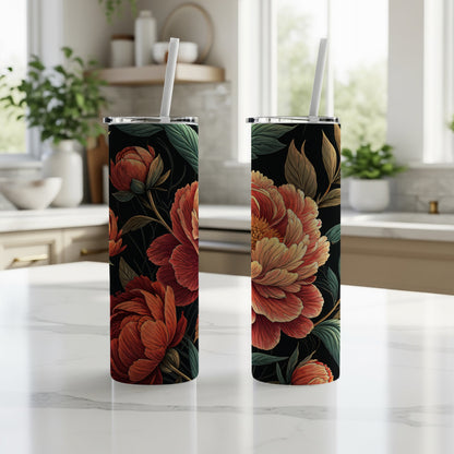 Elegant Floral Design Insulated Tumbler with Straw