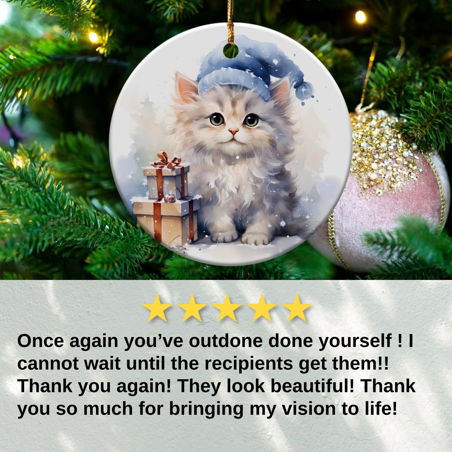 Christmas Tree Ornament with Cute Kitten product