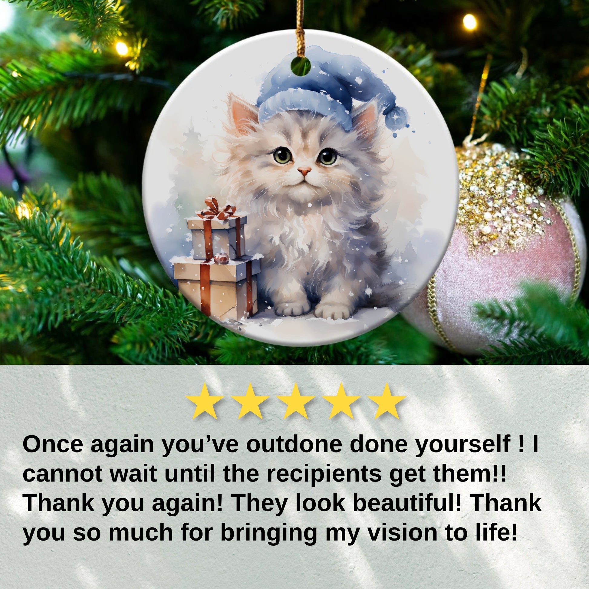Christmas Tree Ornament with Cute Kitten product