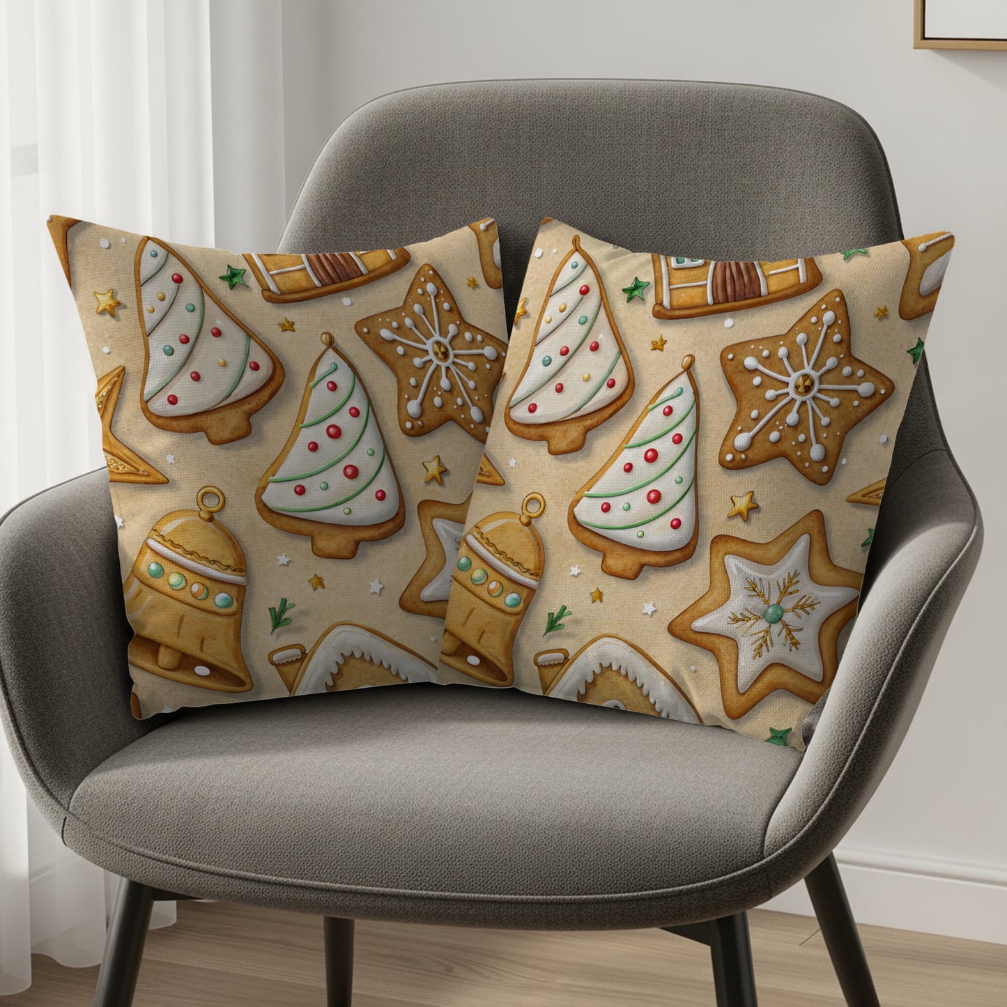 Festive Holiday Cookie Pattern Decorative Cushion Pillow
