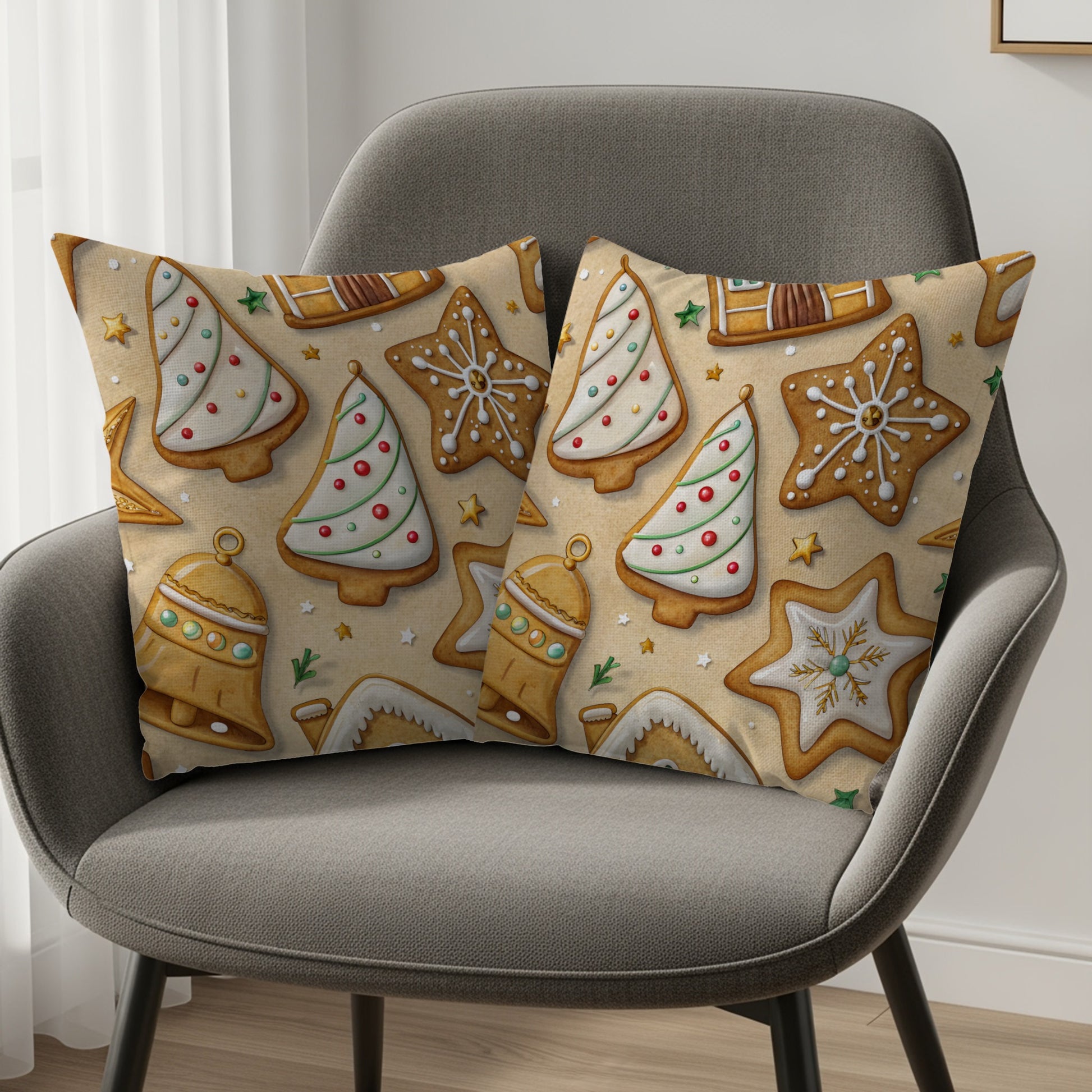Festive Holiday Cookie Pattern Decorative Cushion Pillow