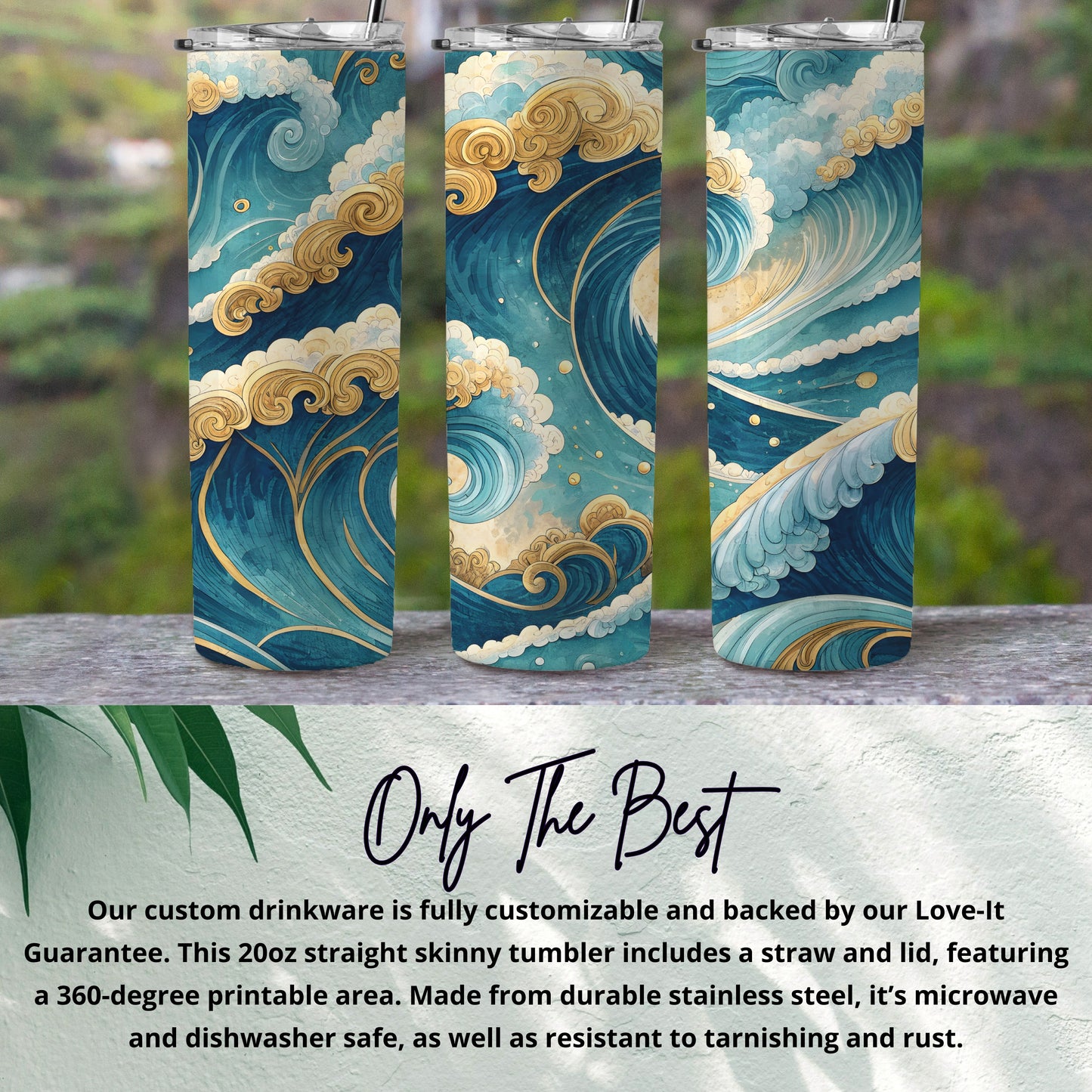 Ocean Waves Design 20oz Straight Skinny Tumbler