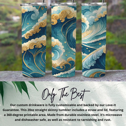 Ocean Waves Design 20oz Straight Skinny Tumbler