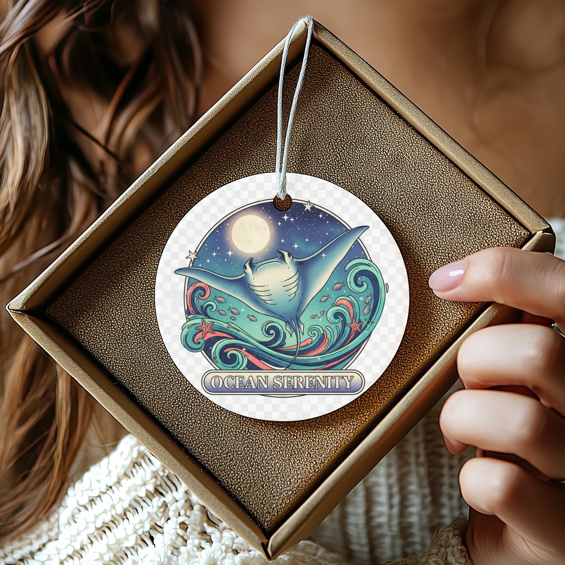 Ocean Serenity Manta Ray Round Hanging Art product