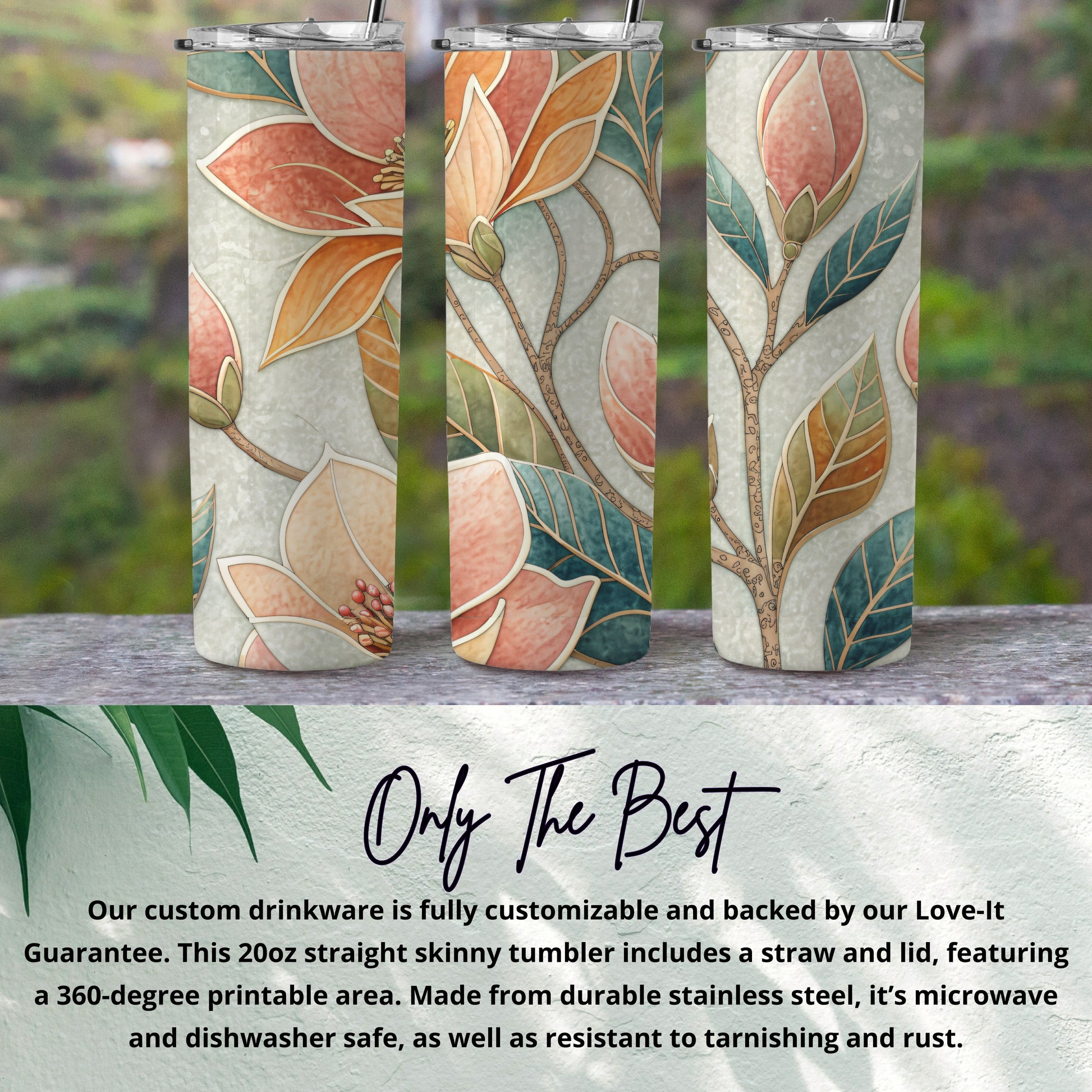 Peach Blossom Floral Design 20 oz Skinny Tumbler - Walk Greener