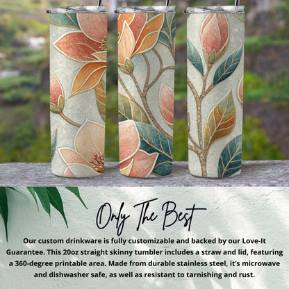 Peach Blossom Floral Design 20 oz Skinny Tumbler - Walk Greener
