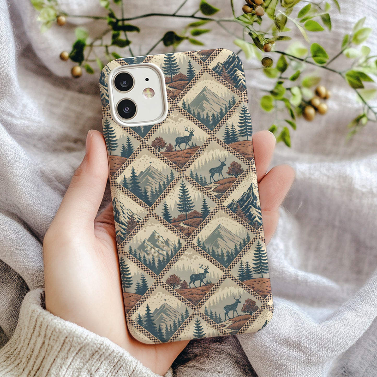 Rustic Mountain Forest Deer Pattern With Custom Name Custom Phone Case - Walk Greener