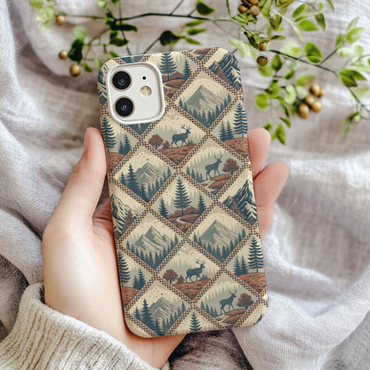 Rustic Mountain Forest Deer Pattern With Custom Name Custom Phone Case - Walk Greener