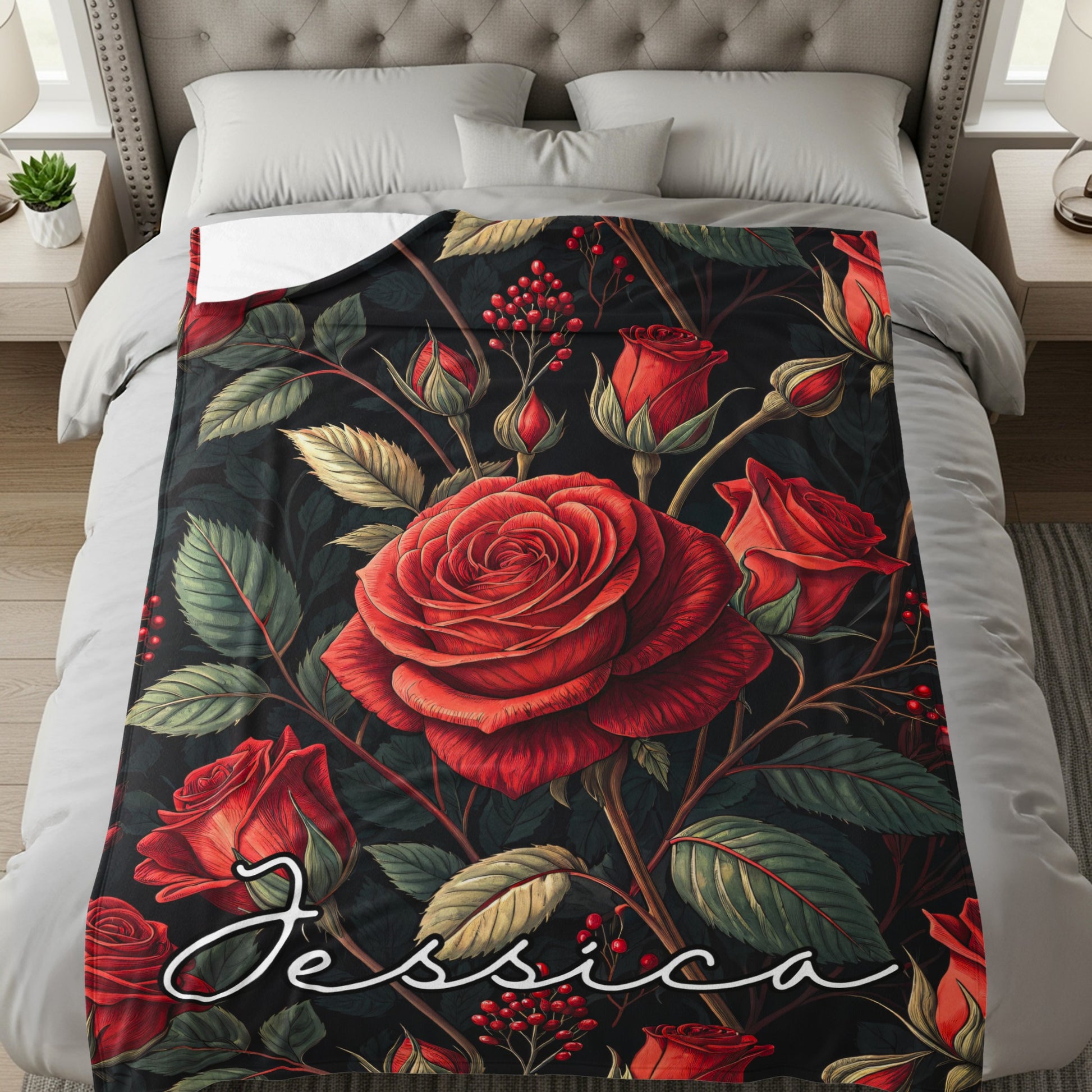 Elegant Roses and Leaves Custom Name Floral Pattern - Walk Greener