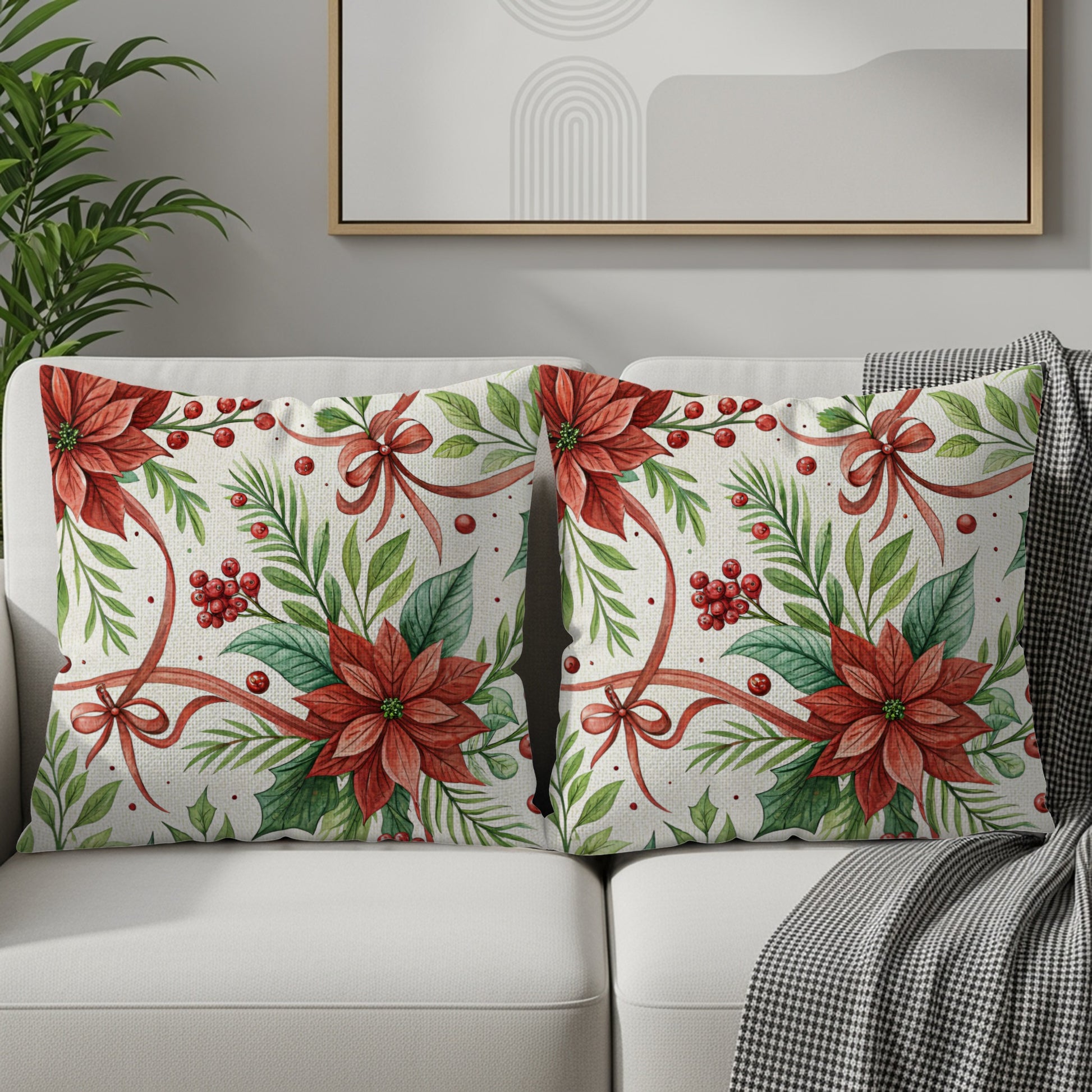Festive Holiday Poinsettia Decorative Throw Pillows