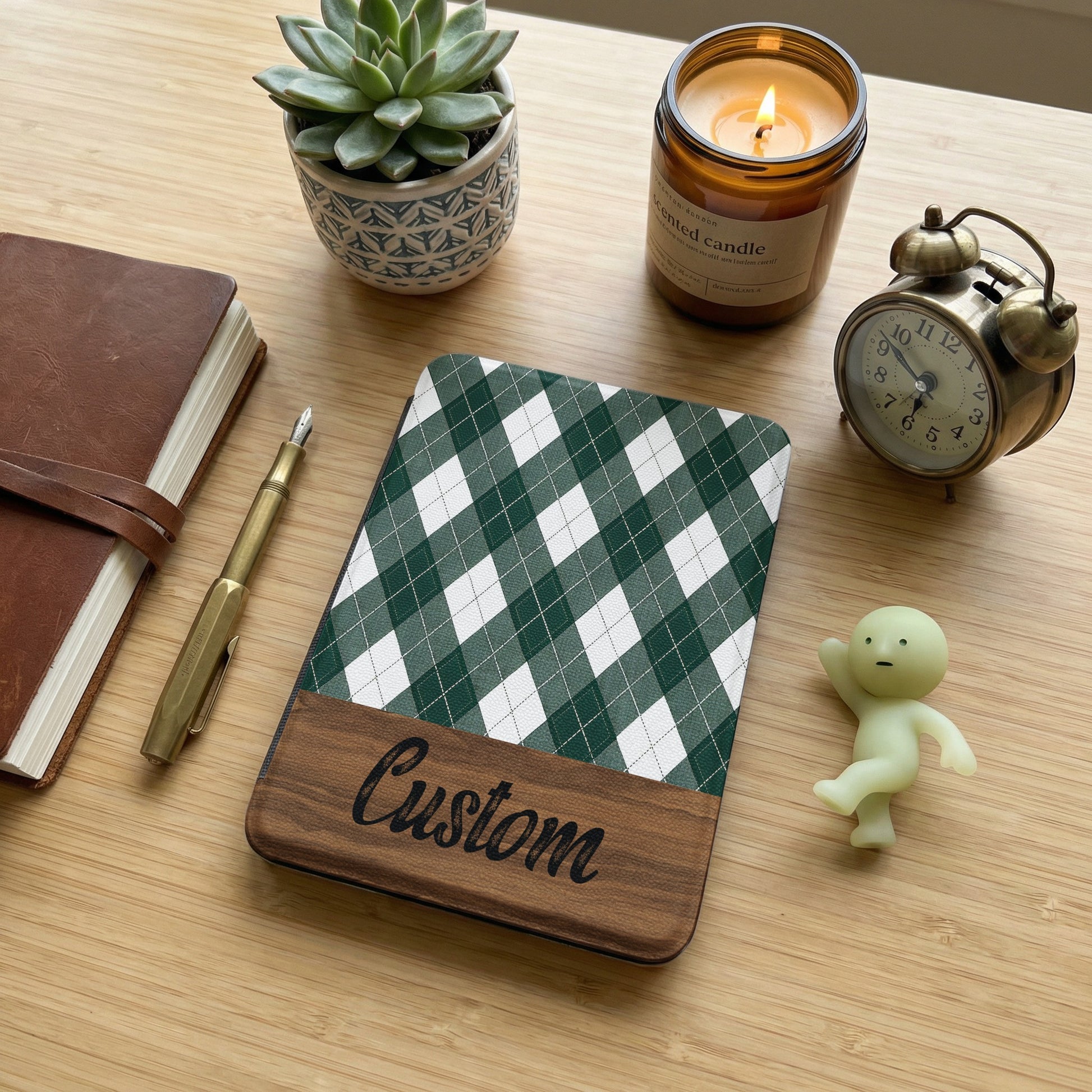 Custom Green Argyle Pattern Design Wooden Coaster