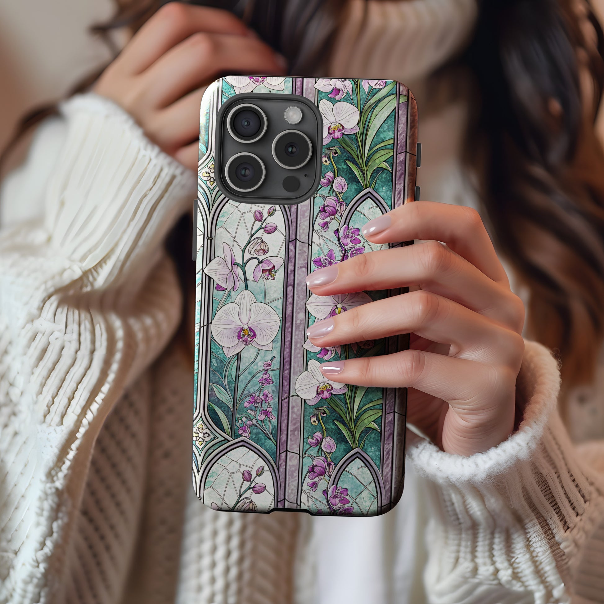 Floral Stained Glass Design Protective Phone Case