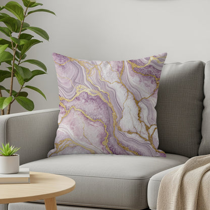 Elegant Purple and Gold Marbled Decorative Pillow