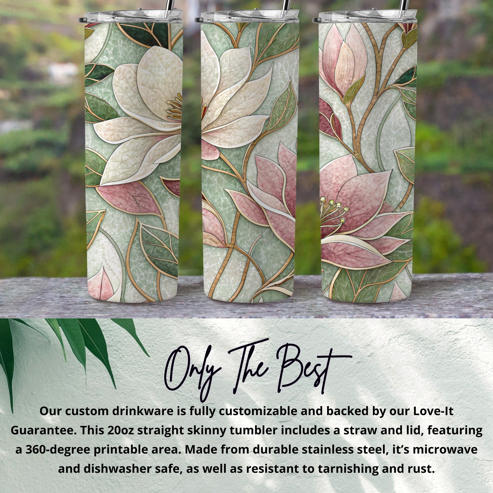 Elegant Floral Pattern Magnolia Blossoms Floral 20 oz Skinny Tumbler - Walk Greener