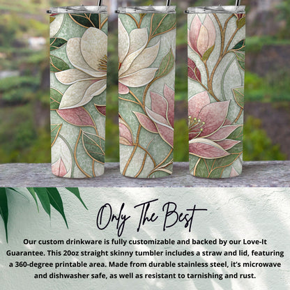 Elegant Floral Pattern Magnolia Blossoms Floral 20 oz Skinny Tumbler - Walk Greener