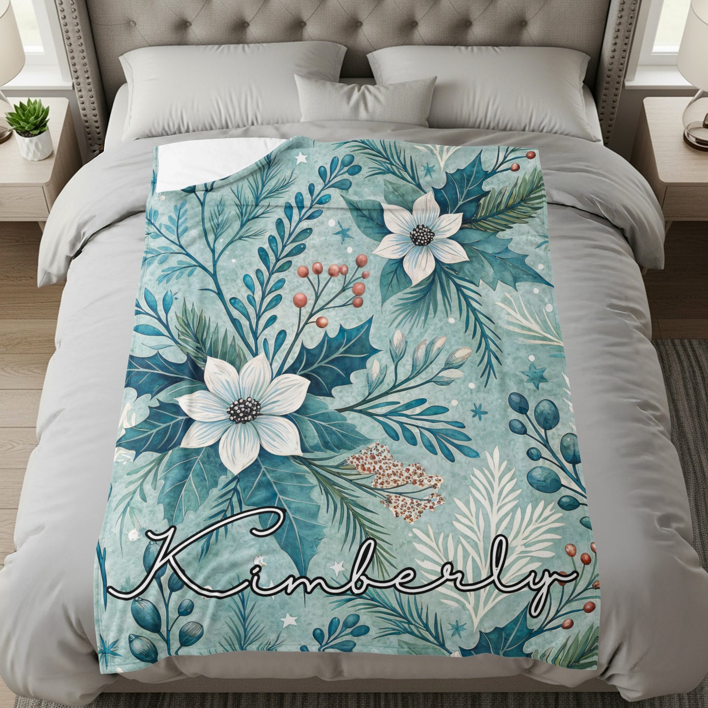 Personalized Floral Winter Design Blanket Kimberly