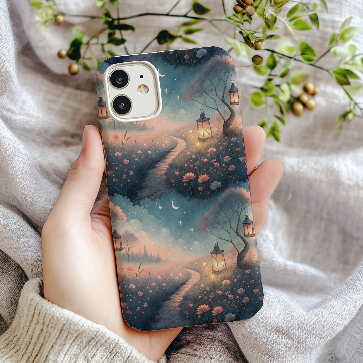 A Pathway with Lanterns in a Dreamy Field Custom Phone Case - Walk Greener