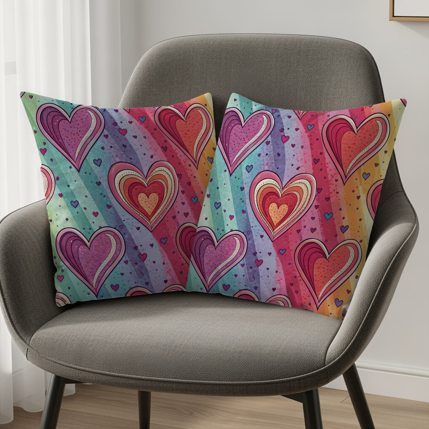 Colorful Heart Patterned Throw Pillow Two Pack