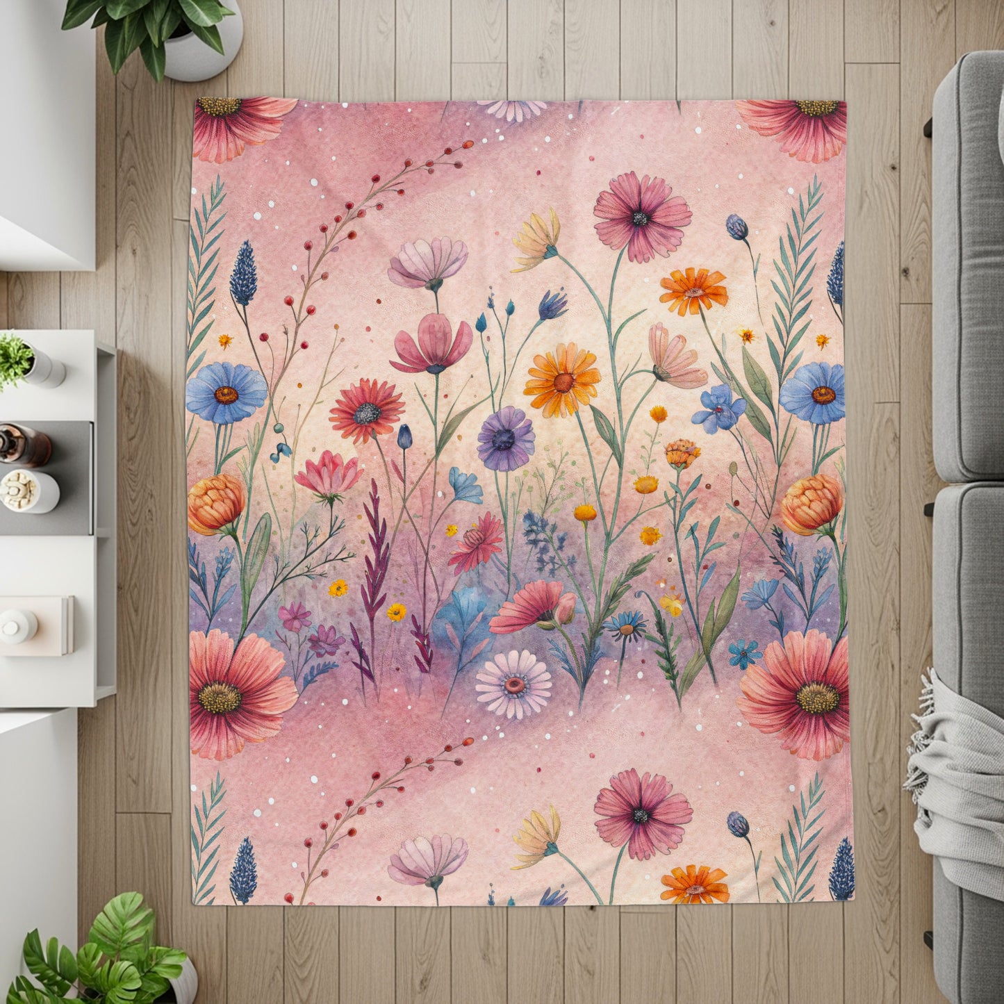 Floral Fantasy A Watercolor Dream Velveteen Plush Blankets - Walk Greener