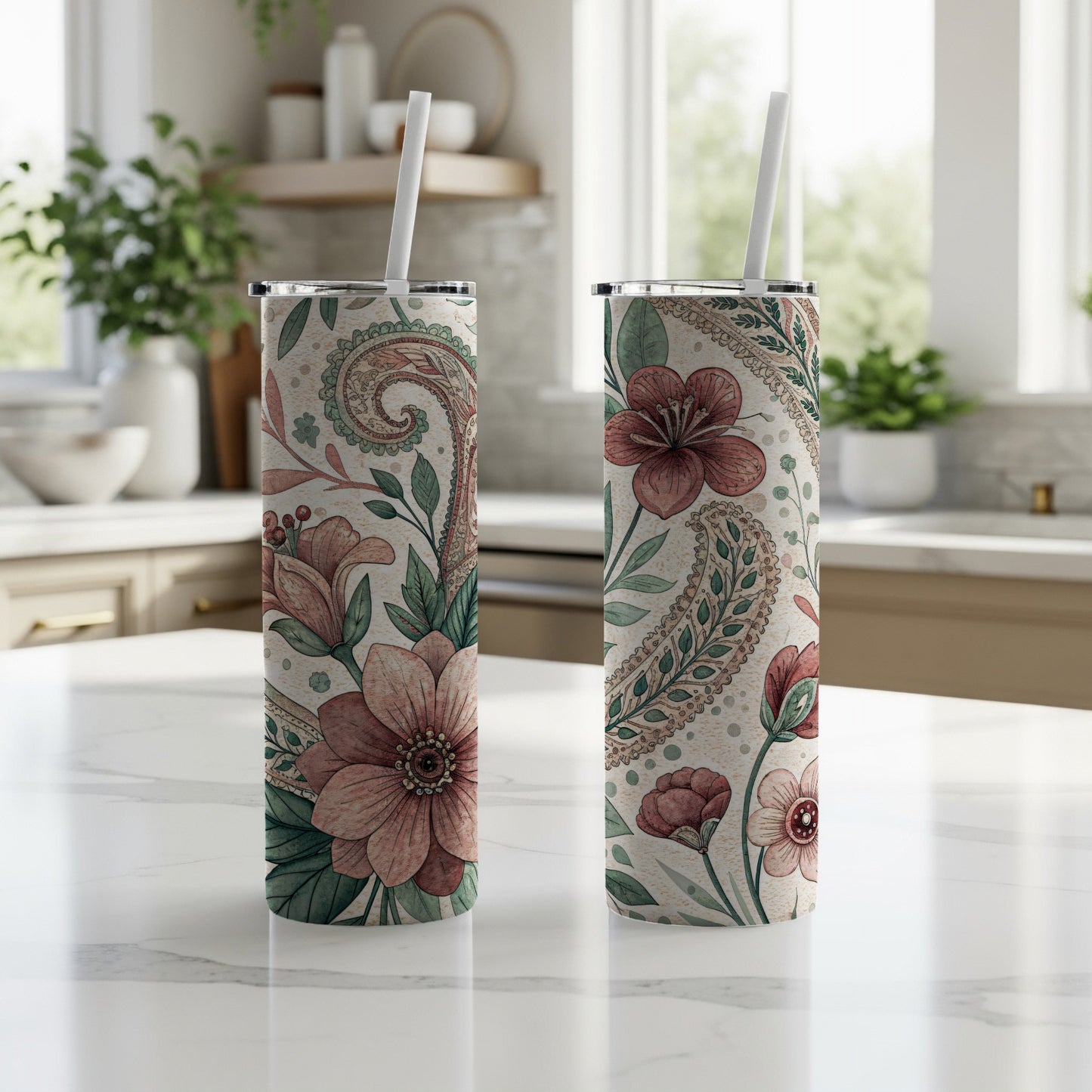 Floral and Paisley Delight Design 20 oz Skinny Tumbler - Walk Greener