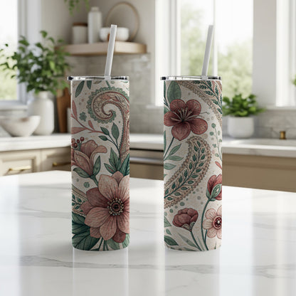 Floral and Paisley Delight Design 20 oz Skinny Tumbler - Walk Greener