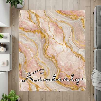 Marble Texture with Custom Name Elegant Design Custom Blanket - Walk Greener