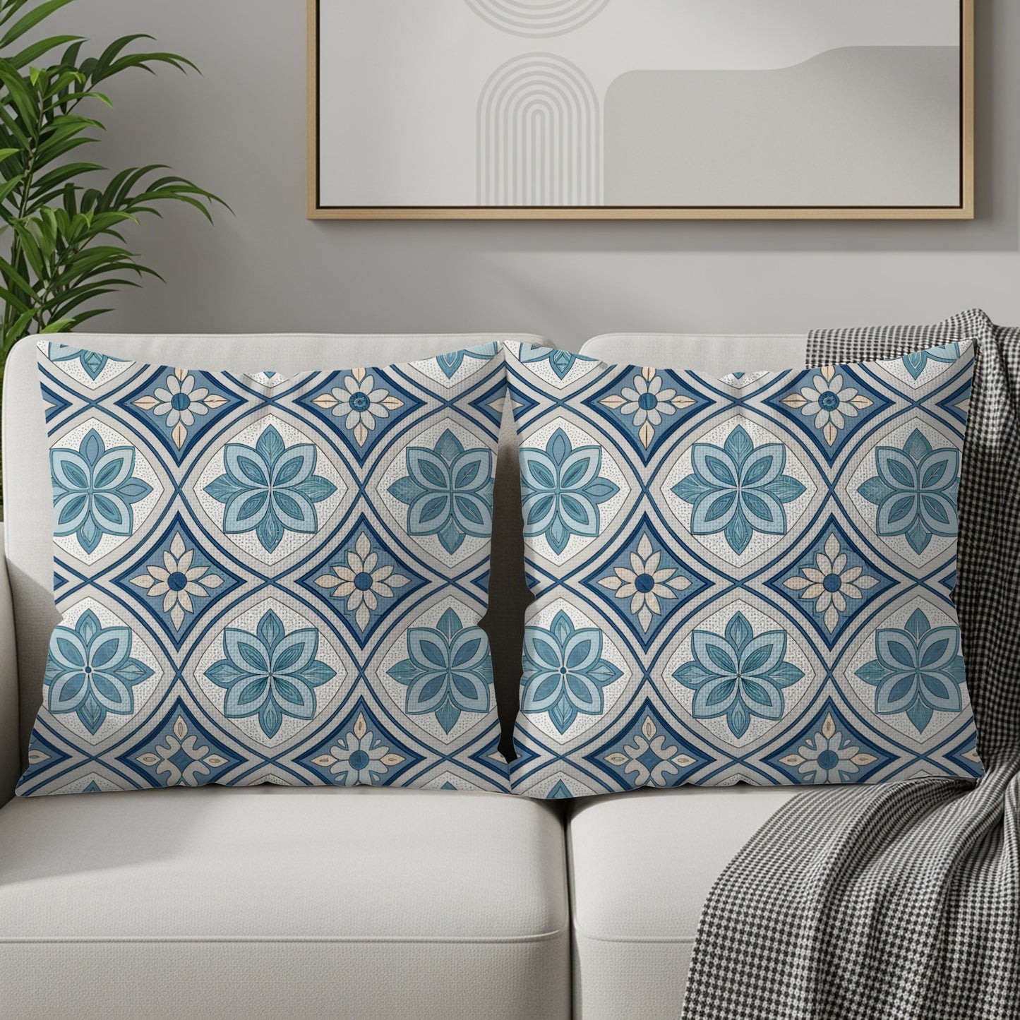 Blue and White Floral Pattern Decorative Pillow product