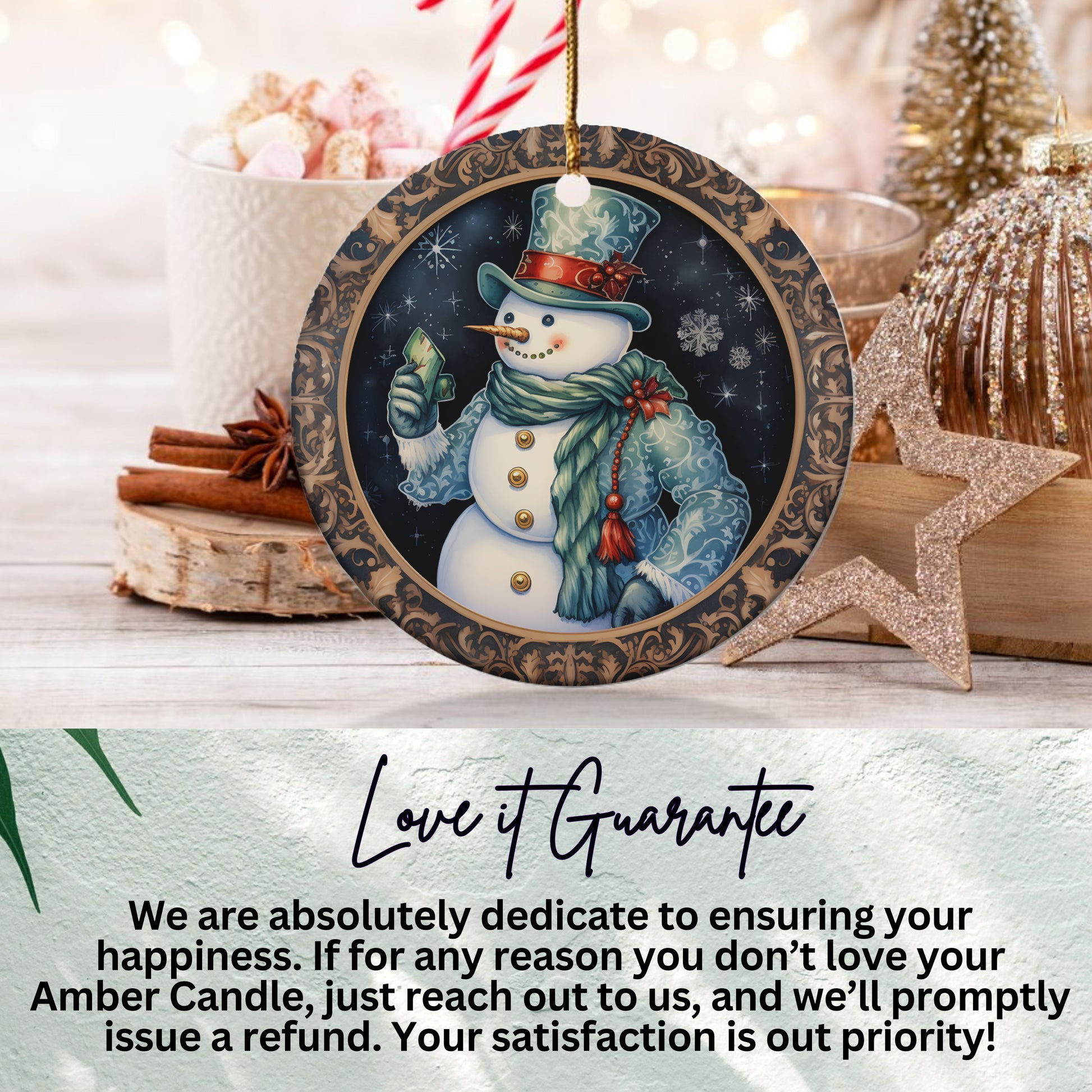 Snowman Holiday Ornament with Winter Scene product