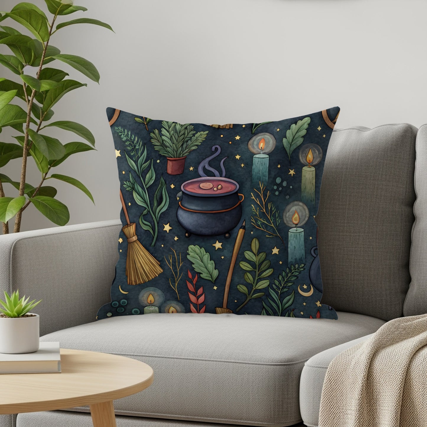 Mystical Cauldron And Candles Design Pillow Cover
