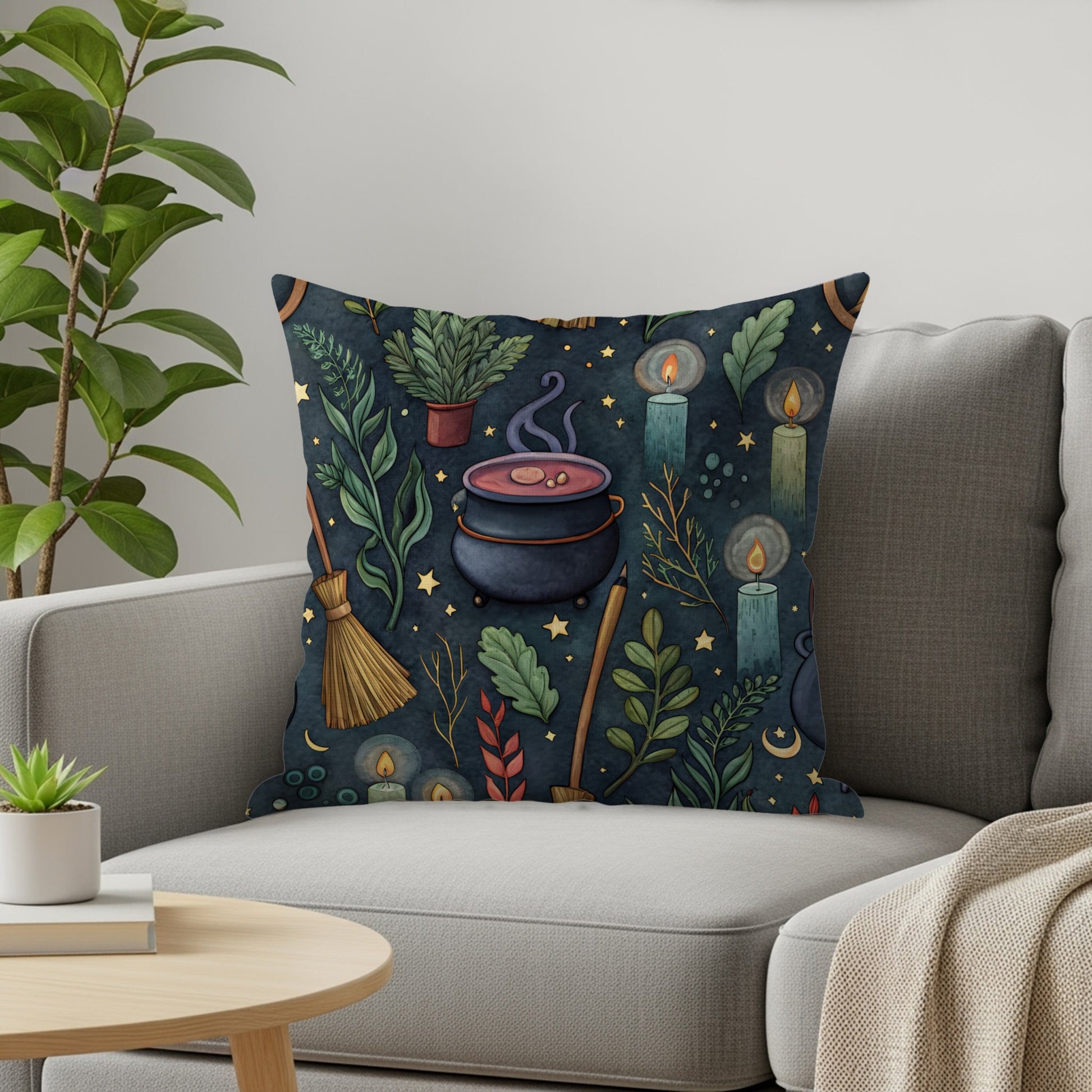 Mystical Cauldron And Candles Design Pillow Cover