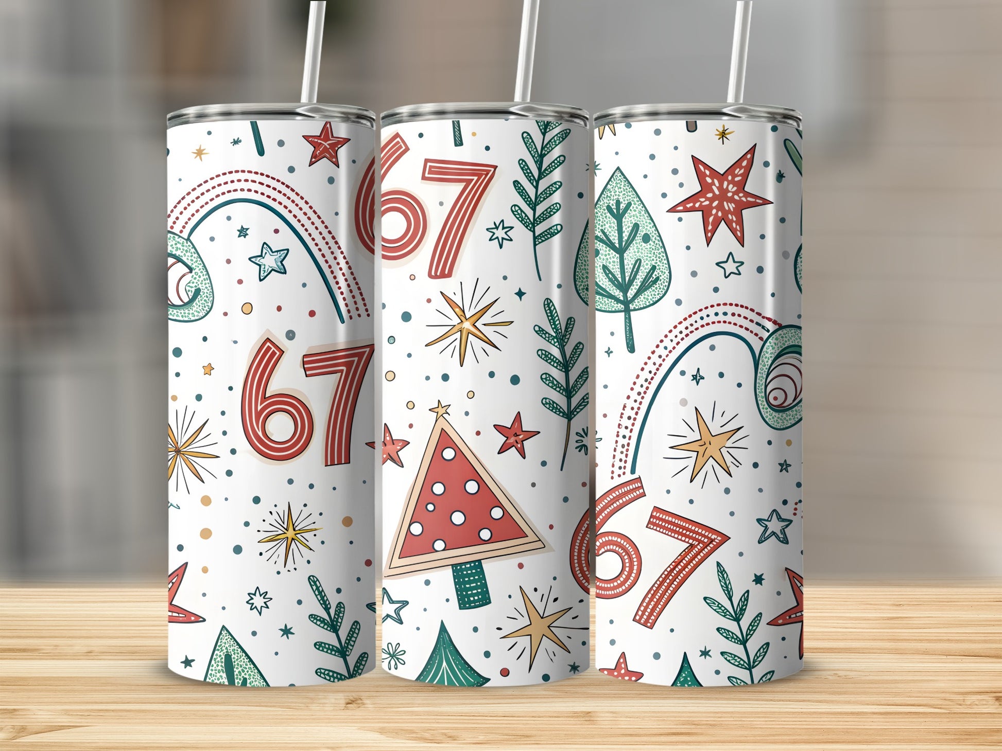 Festive Christmas Numbers Stars Trees Seamless Pattern Tumbler - Walk Greener