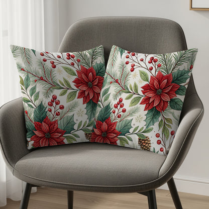 Festive Holiday Floral Decorative Throw Pillow Covers