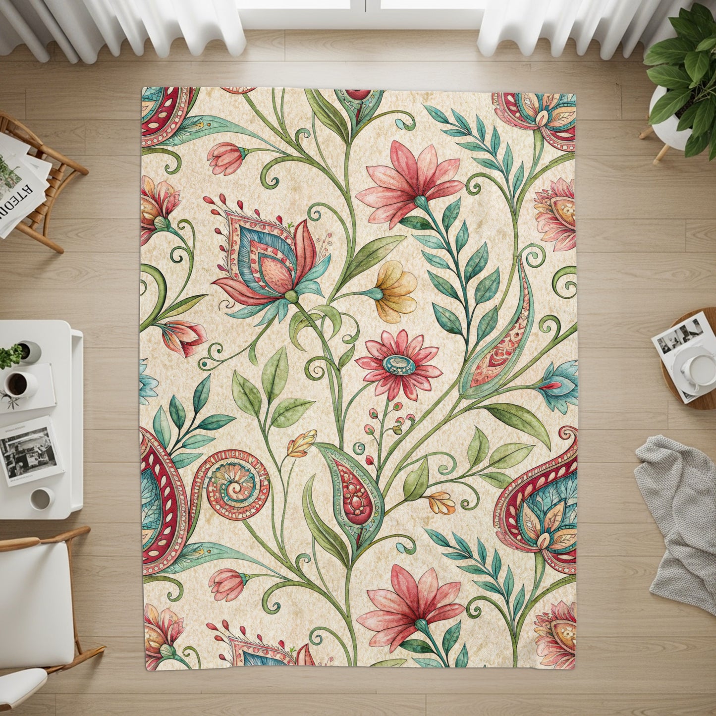 Ornate Floral Design Detailed Watercolor Velveteen Plush Blankets - Walk Greener