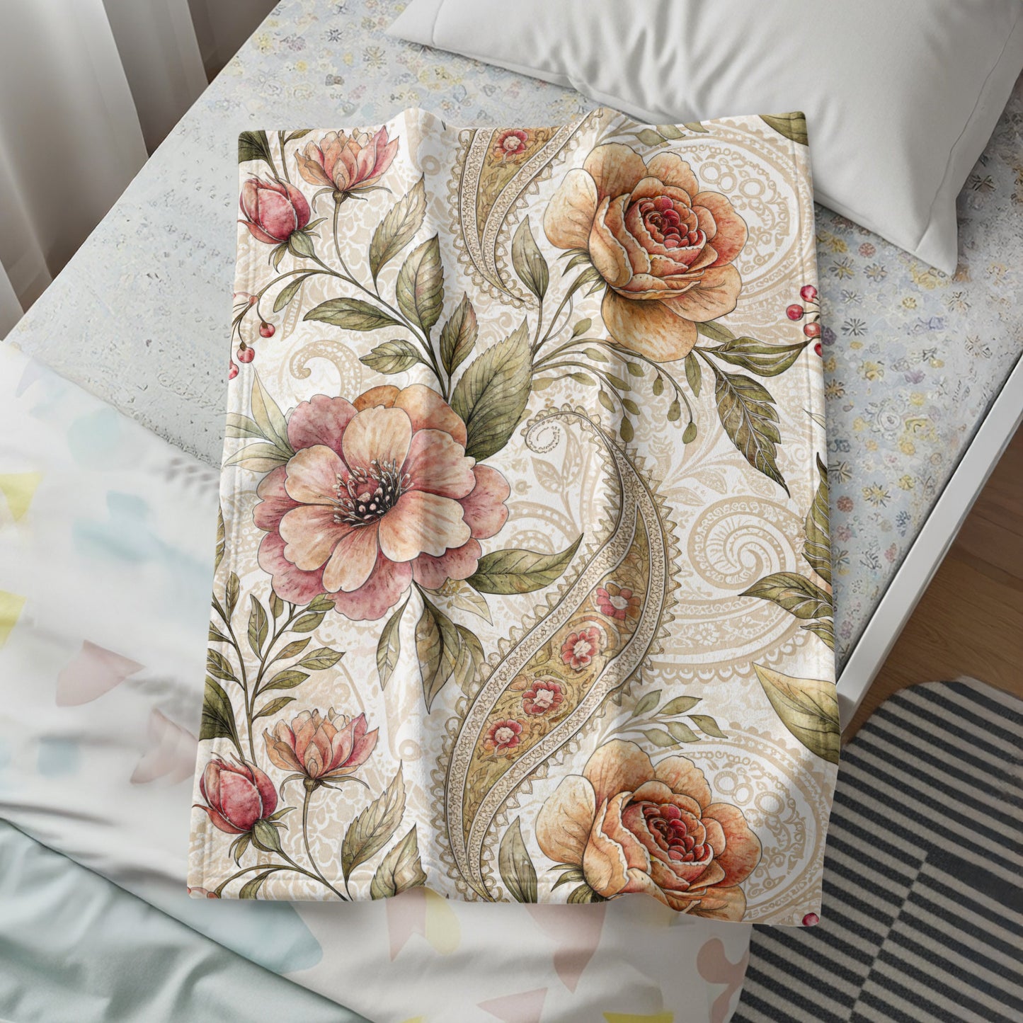 Artistic Floral Delight Roses Blossoms Velveteen Plush Blankets - Walk Greener