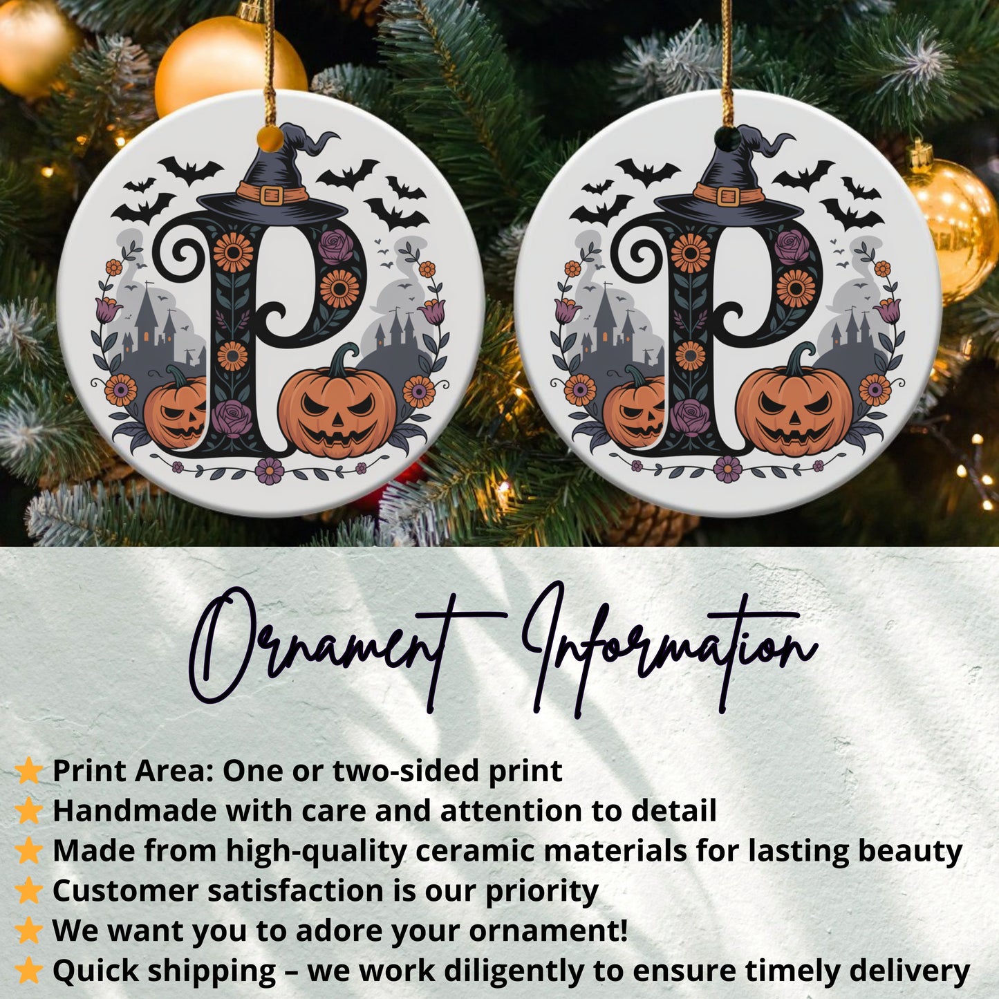 Halloween Pumpkin Bat Design Printed Ornament product