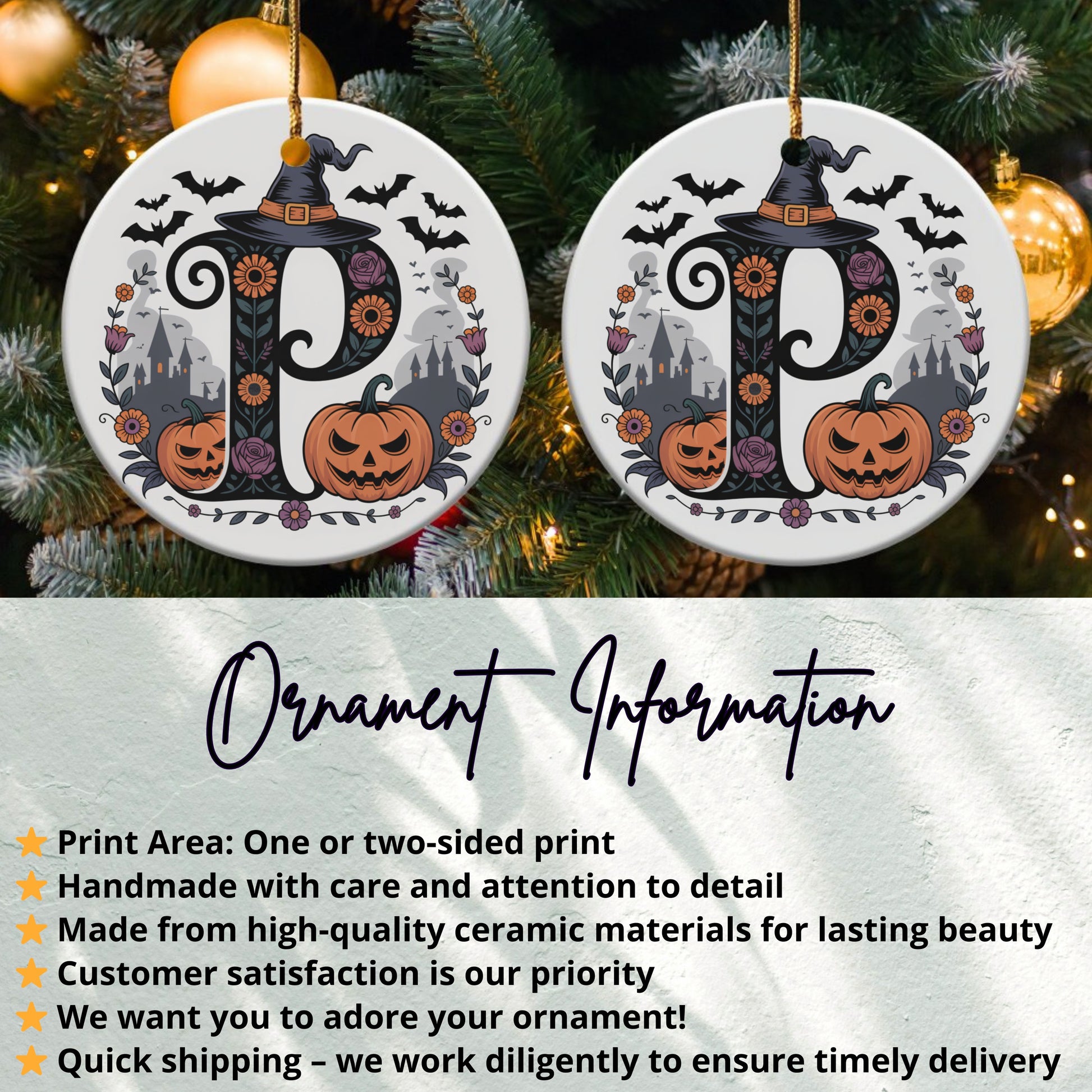 Halloween Pumpkin Bat Design Printed Ornament product