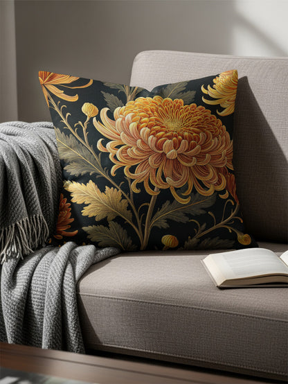 Chrysanthemum Flowers Dark Background Decorative Floral Throw Pillows - Walk Greener