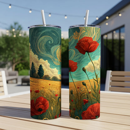 Vibrant Landscape and Poppies Design Tumbler Cup