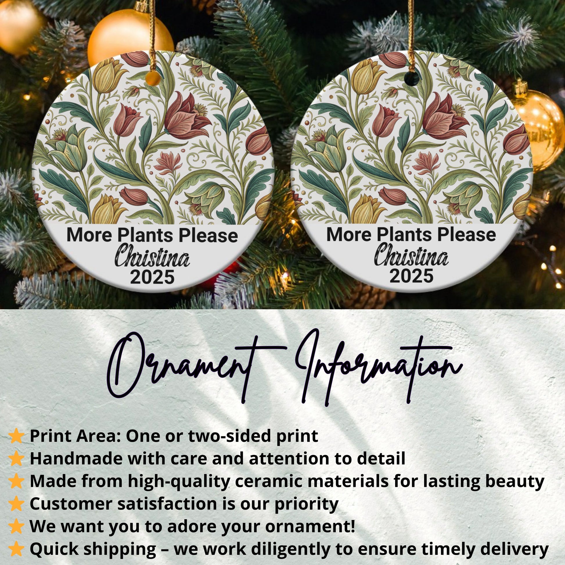 Floral Customizable Round Tree Ornament Holiday product