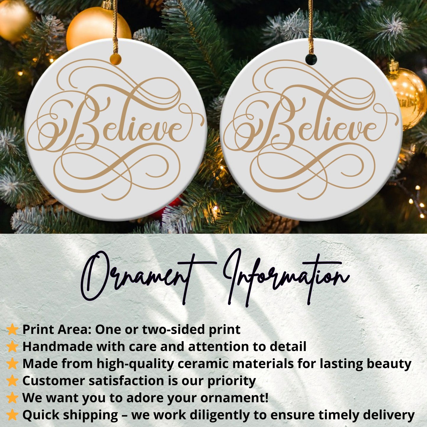 Believe White Round Ceramic Ornament Product