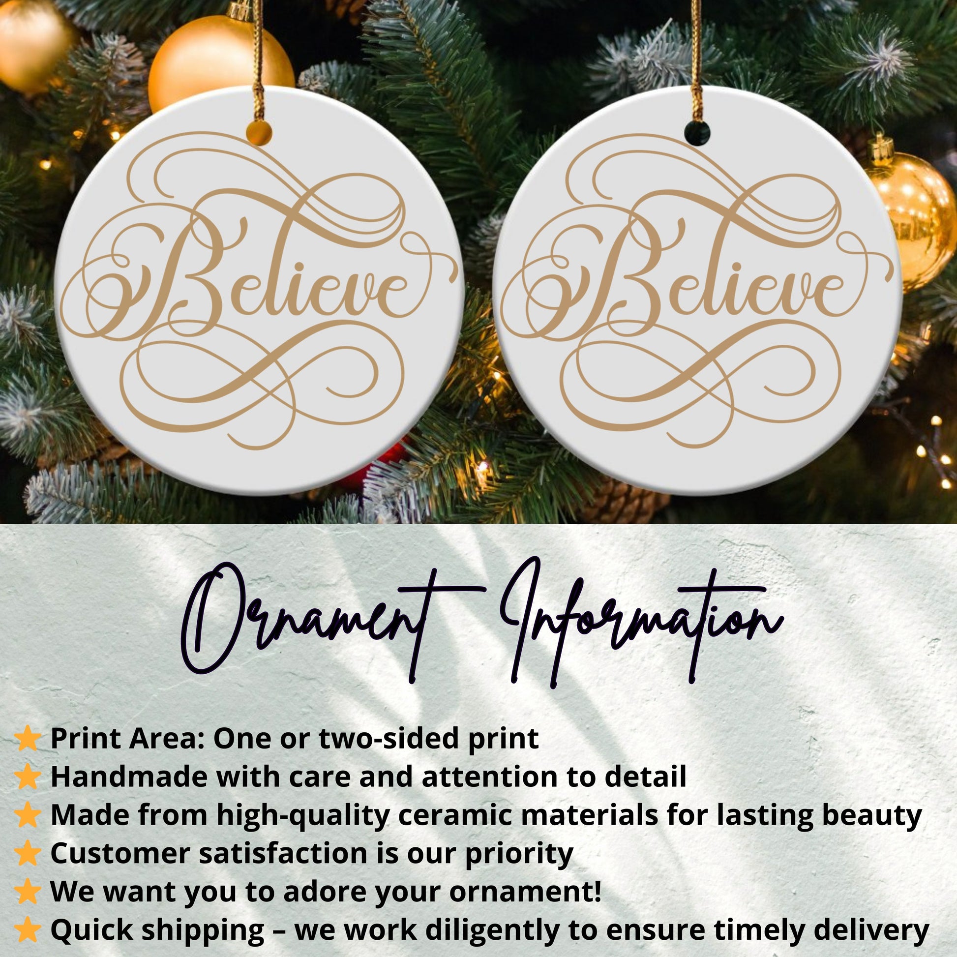 Believe White Round Ceramic Ornament Product