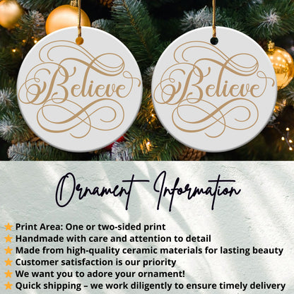 Believe White Round Ceramic Ornament Product