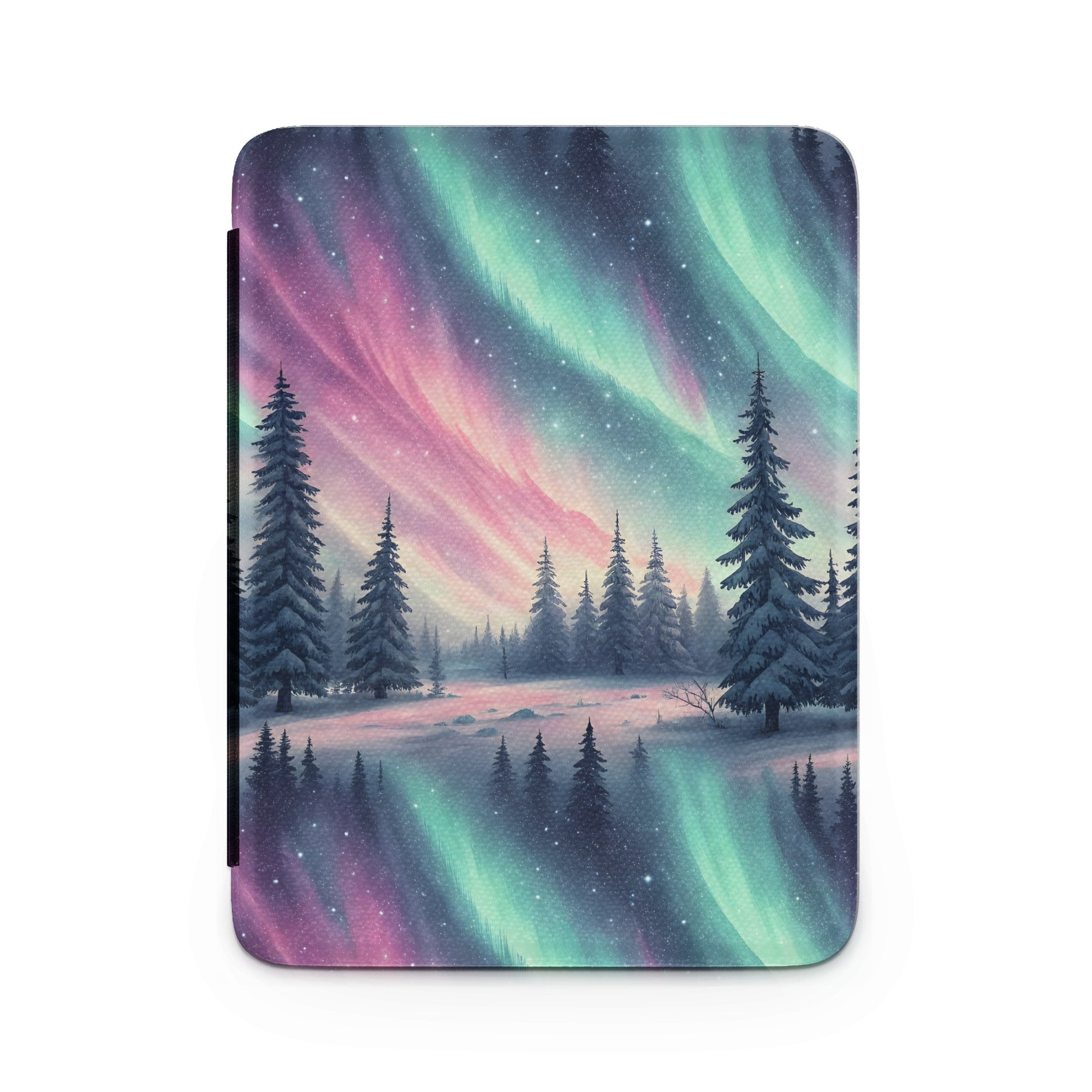 Northern Lights Snowy Forest Scene Tablet Cover