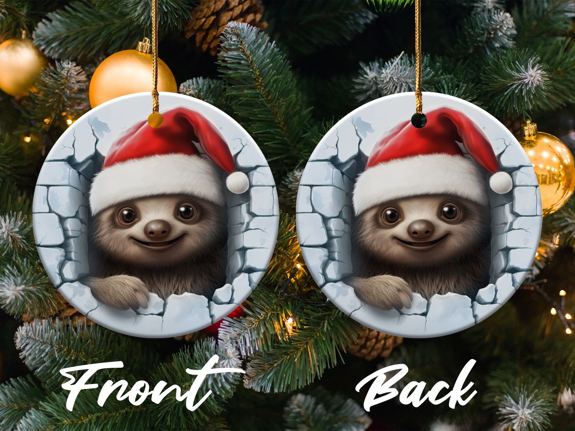 Santa Hat Wearing Sloth Christmas Tree Ornament product type