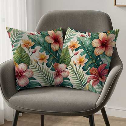 Tropical Hibiscus Monstera Leaves Summer Pattern Pillows & Pillow Cases - Walk Greener