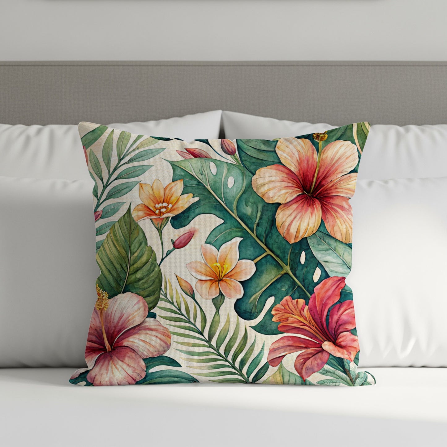 Tropical Hibiscus Monstera Leaves Summer Pattern Pillows & Pillow Cases - Walk Greener