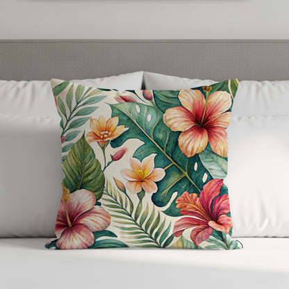 Tropical Hibiscus Monstera Leaves Summer Pattern Pillows & Pillow Cases - Walk Greener