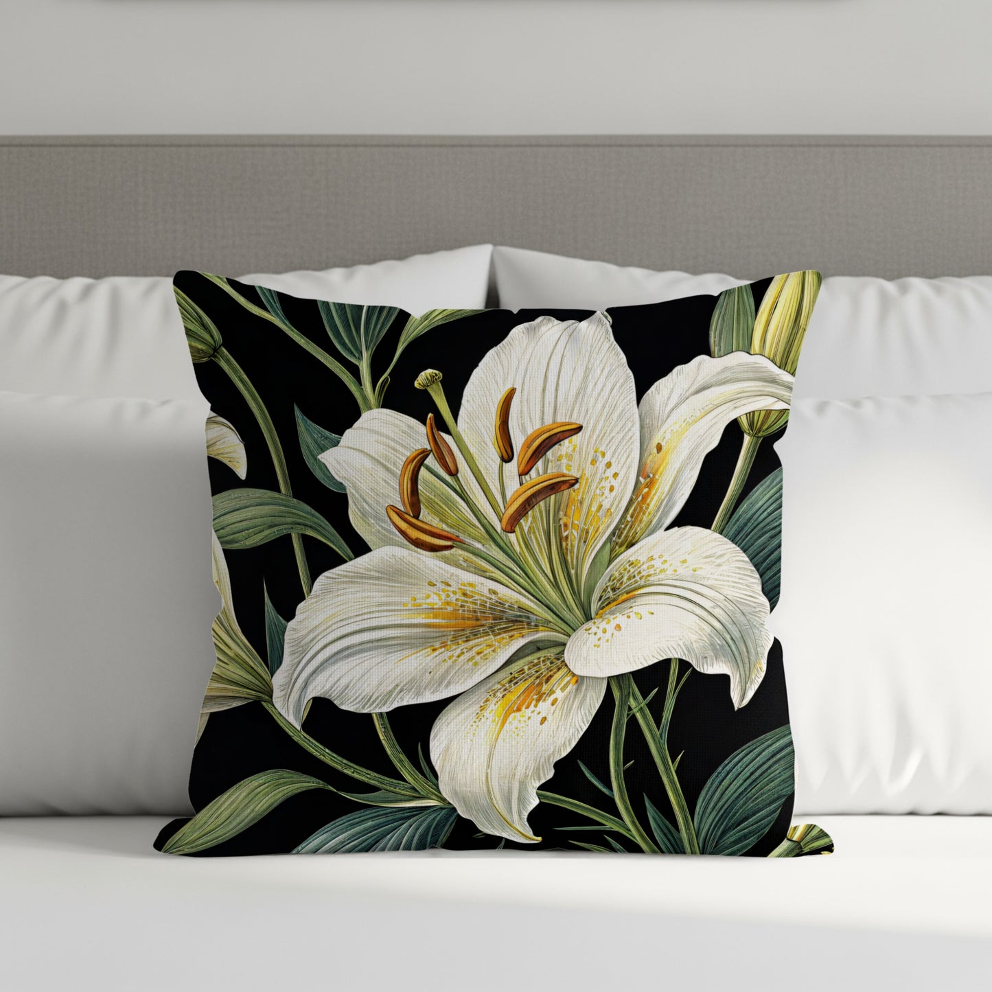 White Lily Botanical Design Accent Cushion