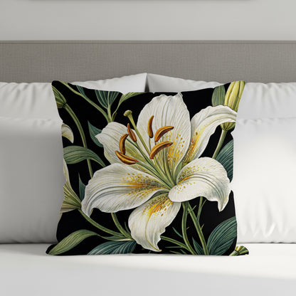 White Lily Botanical Design Accent Cushion