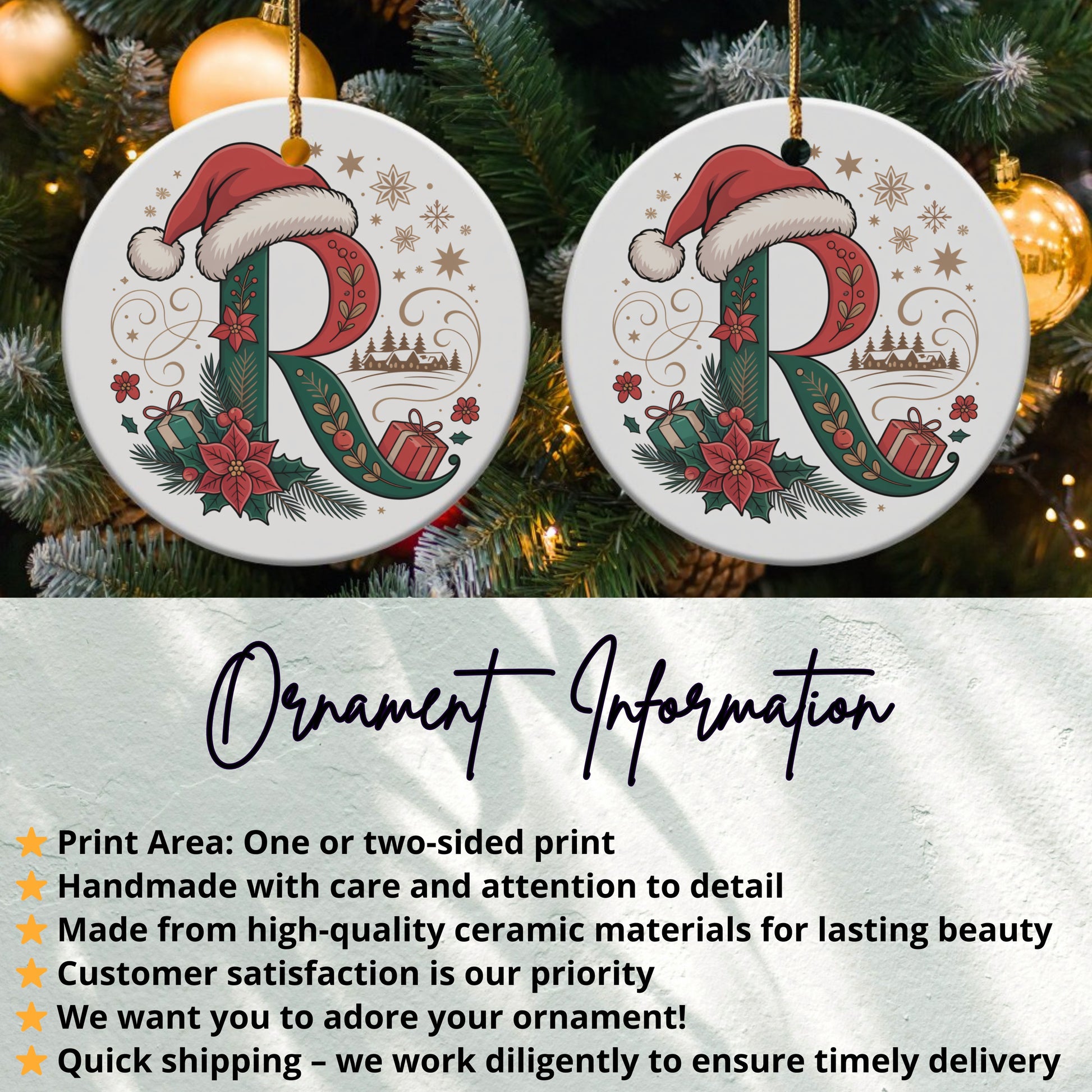 Festive Santa Hat Initial Ceramic Ornament product
